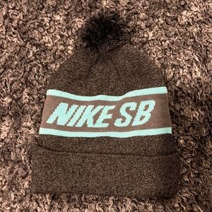 Nike SB Grey and Teal Beanie with Pom